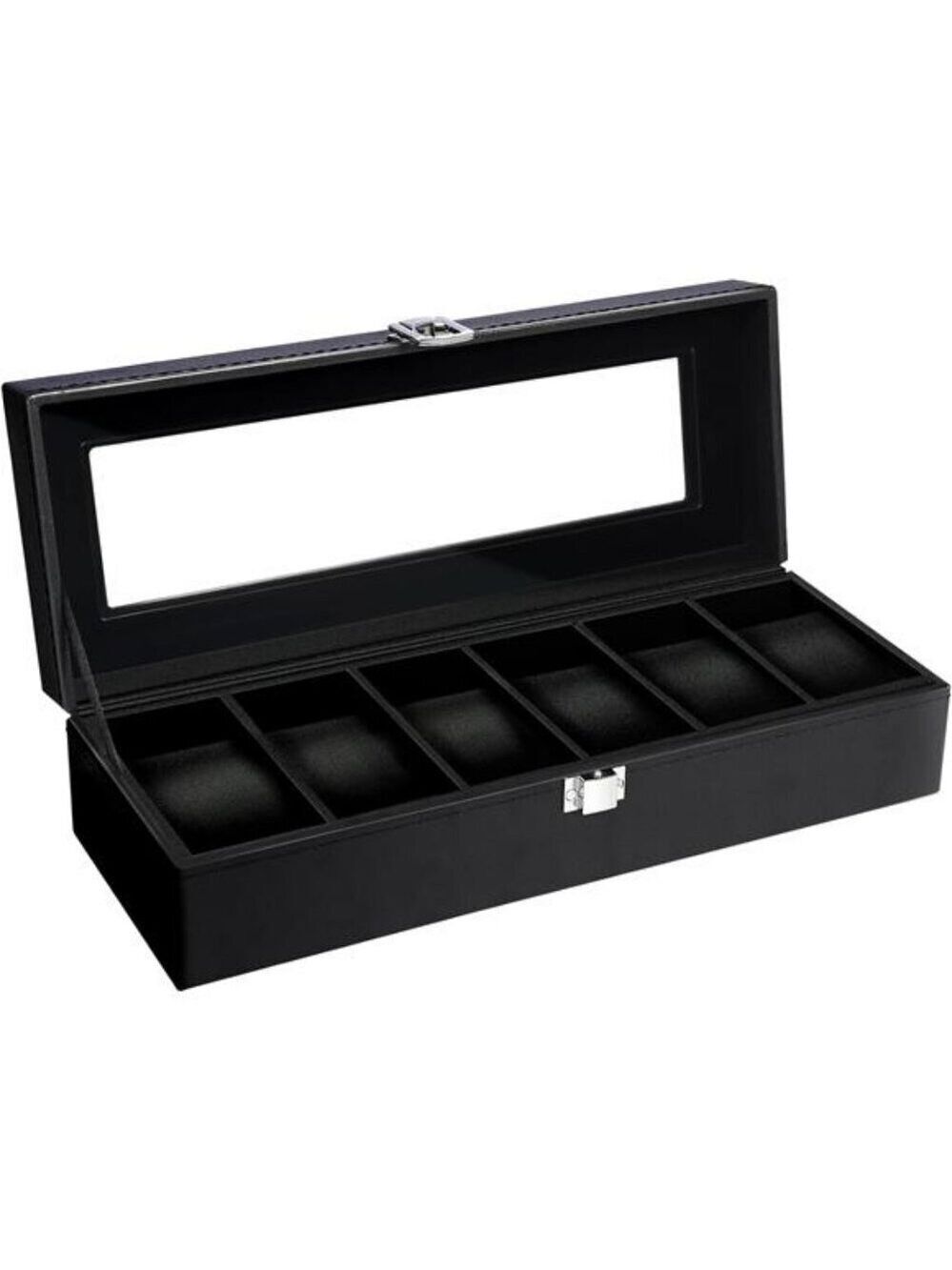 Uten Watch Box Glass Display Organizer 6 Slot PU Leather Case for Men Women
